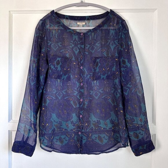Ecote Urban Outfitters Blue Purple Paisley L/S Top Sheer, Size M - Picture 2 of 8